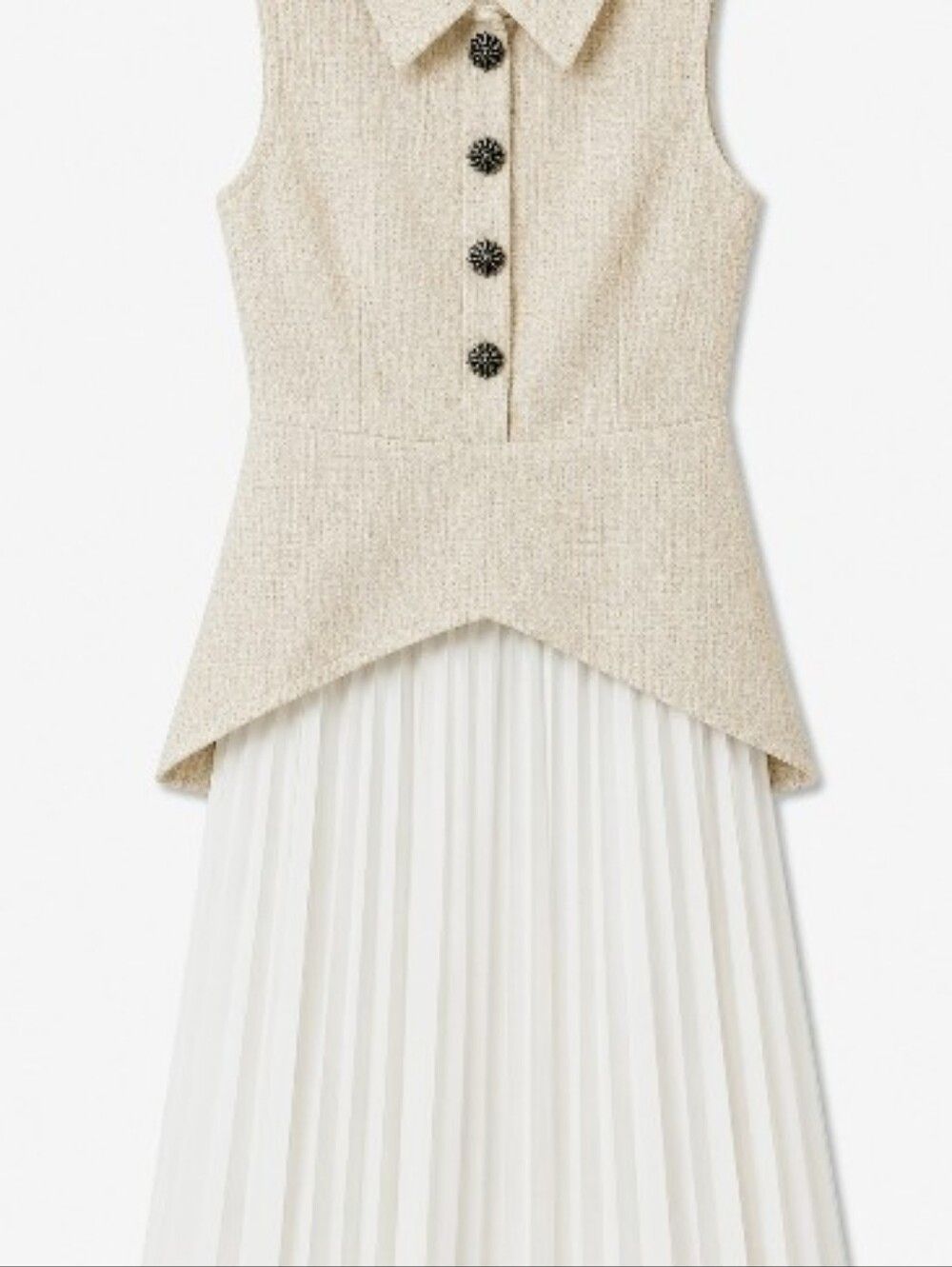 NWT Cream Pleated Midi Dress with Button Front